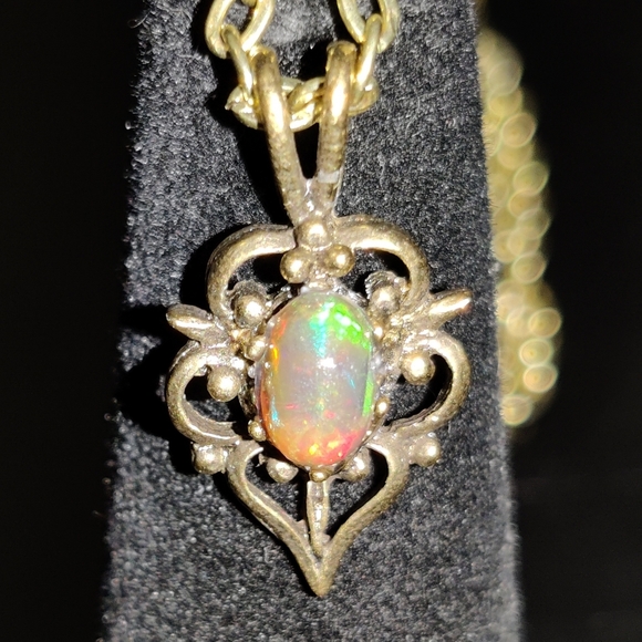 RARE Ethiopian Black Opal gemstone pendant necklace #034 - Picture 3 of 4